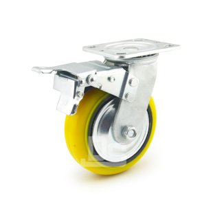 DS40系列 铁芯聚氨酯轮 双刹车脚轮 重型脚轮(载重量：450-600kg)